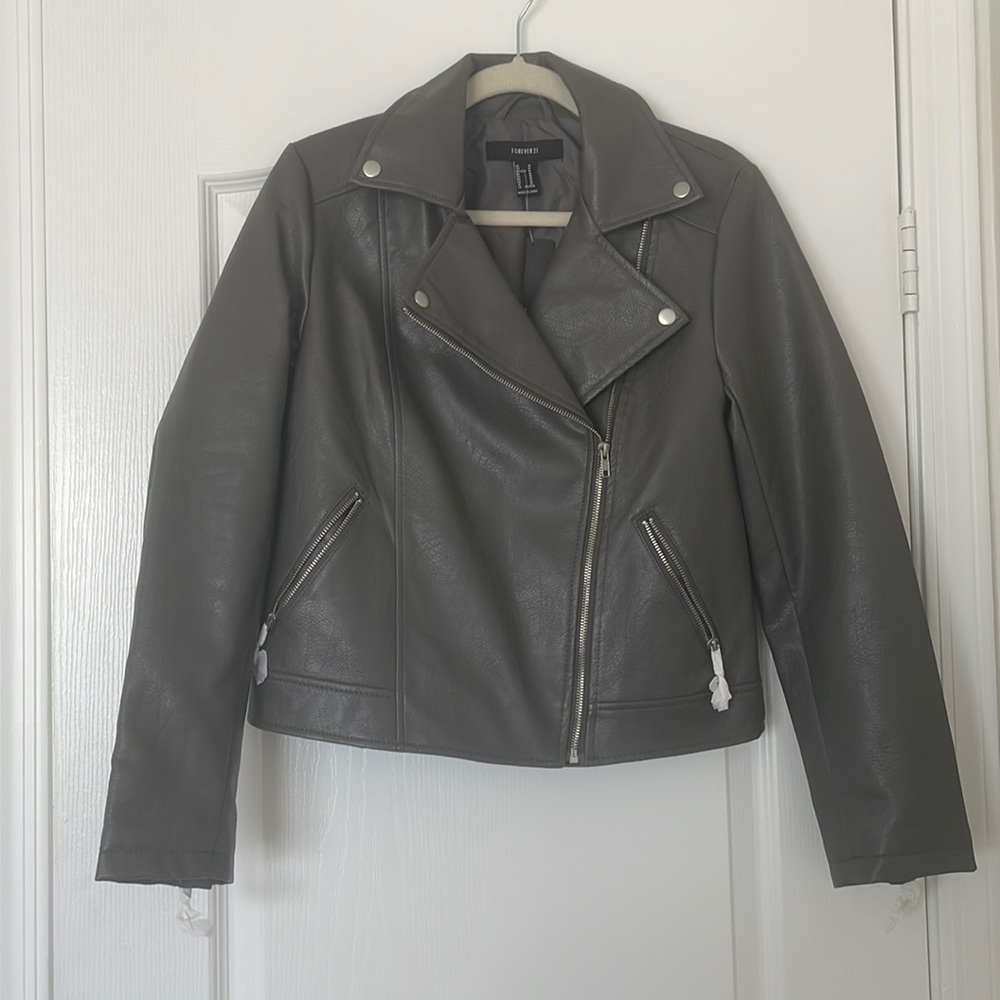 Grey Faux Leather Jacket. NWT